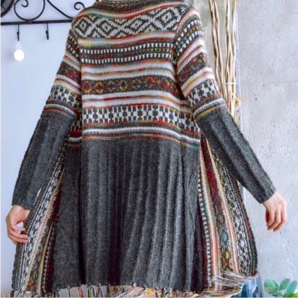 Western Fringe Hem Open Front Cardigan Soft Warm Sweater Multi Sizes NWT - Picture 6 of 13